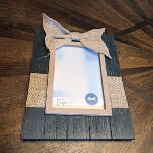 Rustic Farmhouse 4x6 Picture Frame – Burlap Bow Wood Frame – Country Home Décor